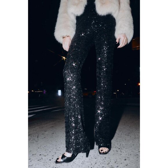 ZARA FLARE SEQUIN LEGGINGS - Picture 3 of 10